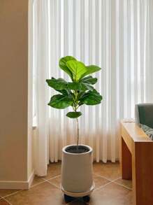 Árbol de Ficus artificial grande de 70-135 cm, plantas de goma artificiales con hojas de violín de plástico, árbol de higuera alto para decoración del hogar, jardín, interior y exterior, sin 1 pieza