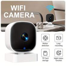 Telecamera di sicurezza intelligente, Wi-Fi 2,4 GHz, visione notturna a colori, audio bidirezionale, rilevamento del movimento, videosorveglianza interna/esterna 480p, montaggio a parete, alimentata USB, archiviazione su scheda TF/cloud, ideale per casa, animali domestici, regali di Natale