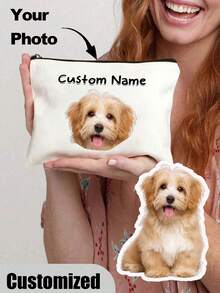 1pc Customized Cat Photo Makeup Bag, Cute Cat Themed Gift, Small Pet Lover Travel Cosmetic Pouch, Zipper Pocket, Suitable For Teenagers, Daughters, Sisters, Fun Pet Supplies Birthday Christmas Decor Makeup Organizer, Mini Makeup Bag (There May Be Color Difference Between The Image And The Actual Product, We Appreciate Your Understanding) - Multicolor - View 1