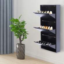 Zapatero de pared con 3 cajones, 50 x 12 x 103 cm, organizador de zapatos de metal para entrada, pasillo y corredor, con capacidad para 9 pares de zapatos (gris) - Gris - Ver 1