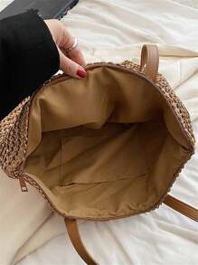 1 peça nova bolsa de viagem casual simples estilo praia férias grande capacidade cesta de tecido, bolsa tote casual dobrável para compras diárias, uso na praia fim de semana feriado, presente para mulheres