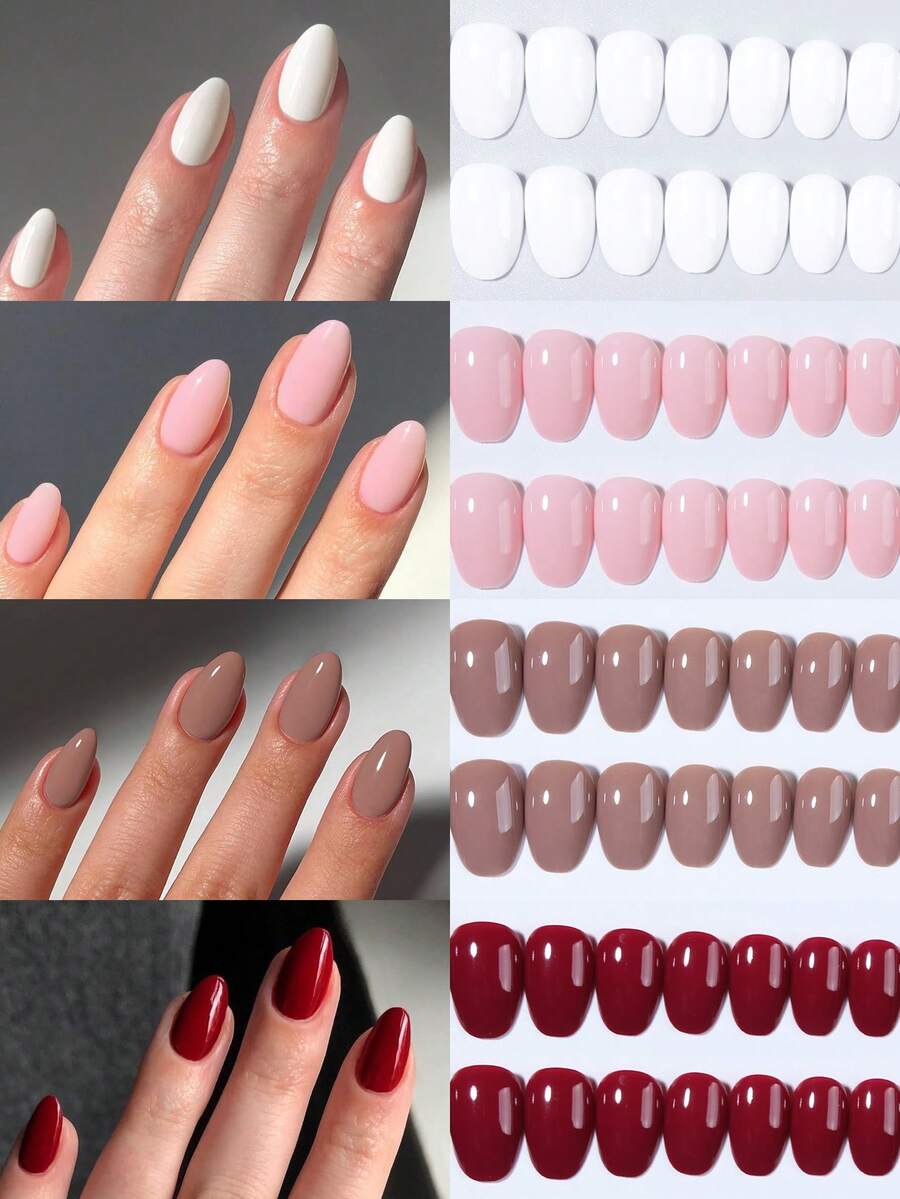 96 Cái/Hộp (4 Màu Hỗn Hợp) Móng tay giả Acrylic ngắn hình bầu dục bóng màu trơn đầu bấm móng tay ngắn hình hạnh nhân vừa vặn hoàn hảo, Bao gồm: 1 Keo dán và 1 Dũa móng tay, Thích hợp cho phụ nữ và trẻ em gái sử dụng hàng ngày và tiệc tùng Đồ dùng làm móng - Nhiều màu - Xem 1