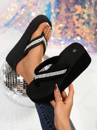Women's Fashion Thick Sole Wedge Sandals, Summer New Anti-Slip Thick Bottom Beach Slippers, Wedge High Heel T-Strap Flip Flops, Suitable For Outdoor Beach Wedding