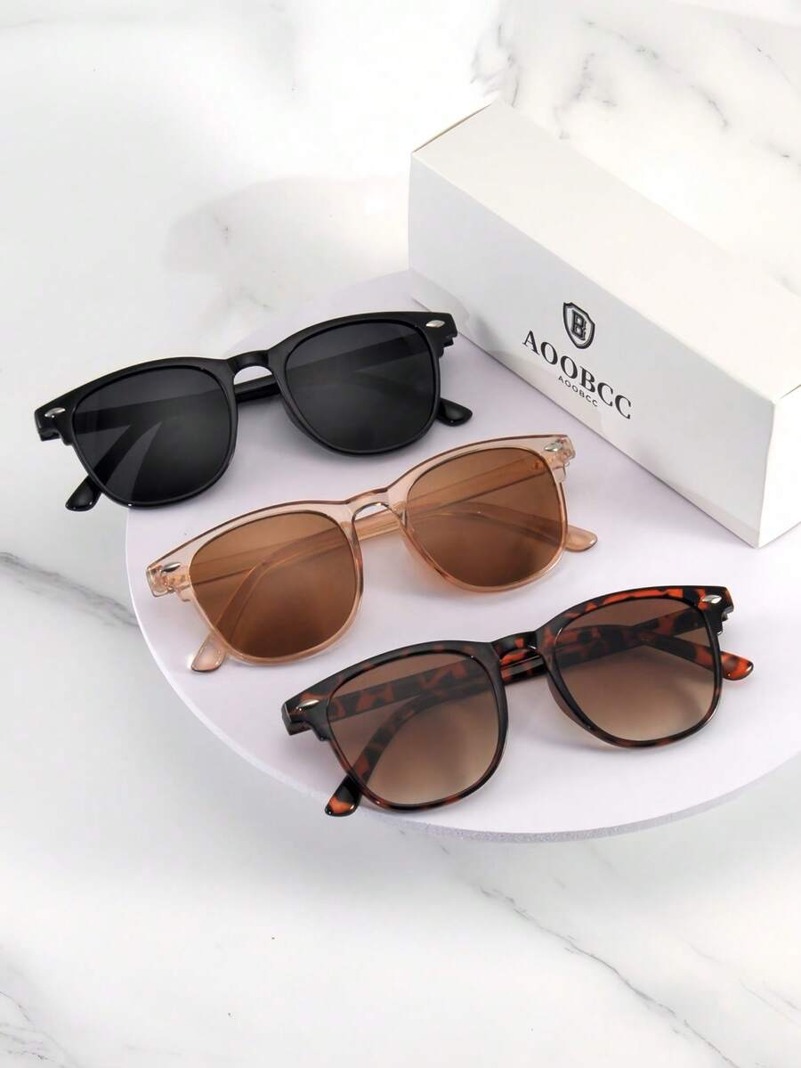 3pcs New Personalized Celebrity Same Style Glasses, Unisex Retro Tinted Glasses, Fashion Rivet Round Frame High-End Eyewear - 彩色 - 查看 1