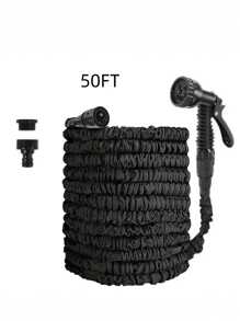3X Telescopic Heavy-Duty Rubber Garden Hose With High-Pressure Water Gun - 3/4 Inch All-Season Outdoor Hose For Car Wash, Lawn Care & Yard Work, Includes European Thread Adapter