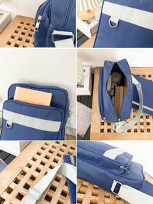 Mochila escolar japonesa, nueva bolsa de hombro con forma cuadrada, bolsa del uniforme escolar JK, cartera de estudiante japonesa para comercio transfronterizo - Azul - Ver 8