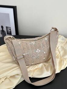 2024年夏季新款时尚蕾丝单肩包，轻巧简约优雅编织沙滩手拿包