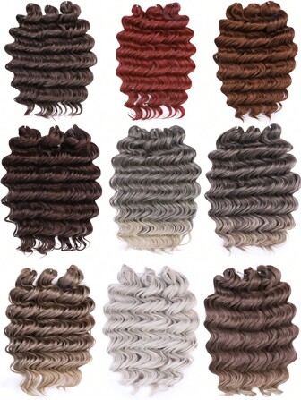 3 Pcs/Lot Crochet Hair Synthetic Water Wave Braiding Hair Extensions 16 Inch Black Brown Ombre Colour Fake Hair Deep Wave Curl Hair Heat Resistant Fiber