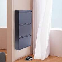 Zapatero de pared con 3 cajones, 50 x 12 x 103 cm, organizador de zapatos de metal para entrada, pasillo y corredor, con capacidad para 9 pares de zapatos (gris) - Gris - Ver 4