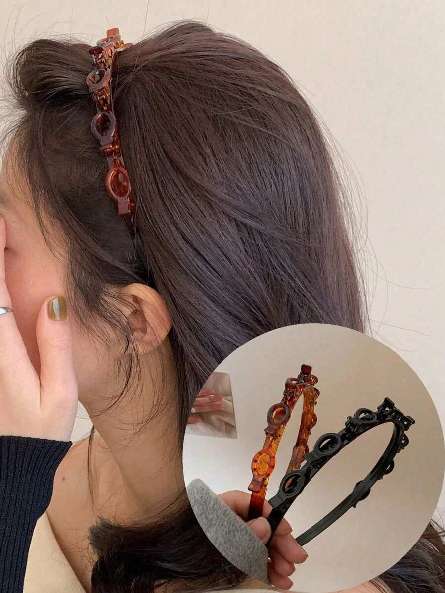 1 pieza Accesorios para hacer clips de pelo, diadema tejida hueca multicapa, clips de flequillo de doble capa, clips de flequillo para uso diario, nuevos lanzamientos para primavera y verano, diadema, aros para el cabello, negro, tocado