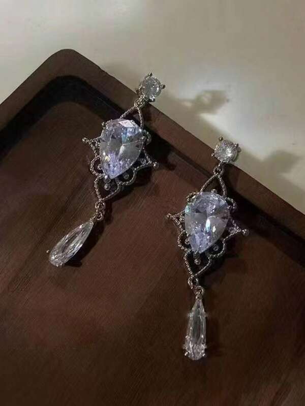 1 par de aretes elegantes con gota de agua con cristales, pendientes de cristal de aleación de moda, adecuados para fiestas, bodas, citas, uso en días festivos de las mujeres