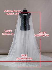 1 pièce Étole de mariée transparente de longueur cathédrale avec bordure en faux perles de couleur unie, accessoire de mariage