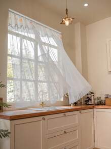 2pcs "Encounter Tenderness! Lace Curtain Covers Window, Infuses Kitchen With Dreamy Ambience, Displaying Elegant Living Aesthetics" Nordic Romantic Style, 100% Polyester Material, Rod Pocket Design, Suitable For Bedroom, Living Room, Kitchen, Balcony