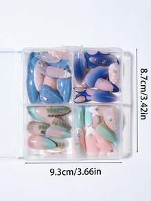 96 件（4 种混合）3D 三维凝胶指甲制作花朵指甲与水钻设计长杏仁法式尖头按压指甲杏仁完美贴合丙烯酸假指甲套装，包括：1 件果冻胶和 1 件指甲锉，花朵指甲和夏季指甲适合女性和女孩日常穿着和派对使用指甲用品指甲