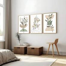 1/3Pcs Abstract Botanical Geometry Wall Arts ,Optional Frame Floral Lines, Women's Abstract Posters, Fashionable Wall Arts Decoration, Bedroom, Living Room, Office Home Decoration Paintings