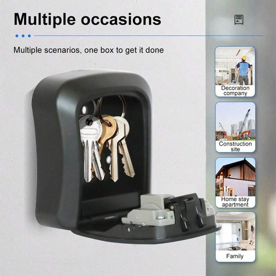 Key 4 Digit Lock Box - Wall Mounted Indoor Outdoor Waterproof Key Box - Black - View 1