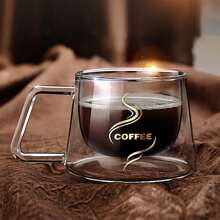 1pc Double Wall Glass Coffee Cup, 200ml Transparent Cappuccino Cup With Handle, Suitable For Tea, Milk, Espresso, Beer, Juice Back To School