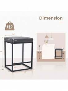 Set Of 2 Gray 24 Inch Backless Counter Bar Stools PU Leather Seat For Kitchen - Black - View 3