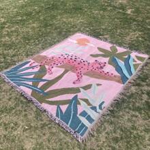 1pc Casual Leopard Pattern Bohemian Jacquard Tasseled Blanket, Versatile For All Seasons, Suitable For Camping, Sofa, Office, Bedroom And Living Room Decor