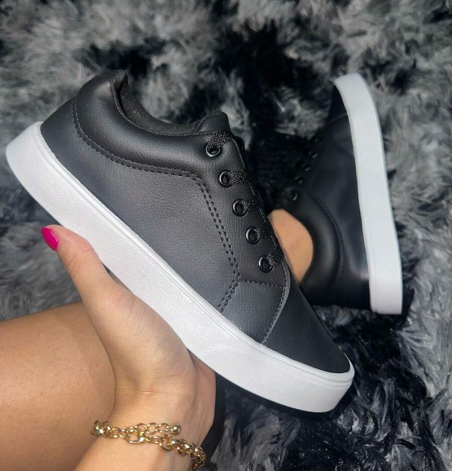 Tênis Feminino Casual Preto Leve Contável - Preto - Visão 1