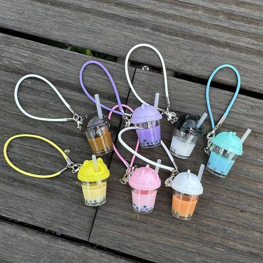 1pc First Generation And Second Generation Imitation Finished Pearl Milk Tea Cup Accessories, Doll Clothes With Hanging Accessories Cat's Ears (Steamed Cat-Ear Shaped Bread) Straw Cup Diy Butter Glue Key Chain Hanging Accessories