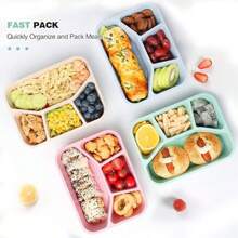 4 teilige Bento Box, 4 teiliger Mahlzeiten Vorbereitungscontainer, Kinder Lunchbox, wiederverwendbarer Kunststoff Lebensmittelaufbewahrungsbehälter frei von Bisphenol A - stapelbar, geeignet für Schule, Unternehmen, Arbeit und Reisen