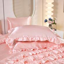 Silk Like Pink Comforter Set 8 Pieces Bed In A Bag Queen Size Silky Comforter Set With Sheet Set Boho Chic Pink Waterfall Ruffle Bedding Comforter Sets For Girls Women - Hồng - Xem 3