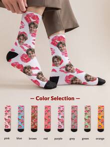 Face Socks 1 Pair Of Customized Face Men's Mid Tube Socks, Put Any Face On Socks, Personalized Socks For With Photos, Interesting Customized Picture Pairs With Medium To Long Socks, Suitable For Valentine's Day, Birthdays, Gift Giving, And Other Occasions, Fall - Multicolor - View 5