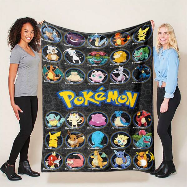 pokemon 1pc Pokemon Flannel Blanket | Made Of Polyester, Comfortable For All Seasons | Applicable For Sofa, Bed, Travel And Camping | Featuring Cartoon Designs Of Ash, Pikachu, Charizard, Blastoise, Eevee, Mewtwo | An Ideal Gift For Pokemon Fans
