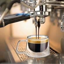 1pc Double Wall Glass Coffee Cup, 200ml Transparent Cappuccino Cup With Handle, Suitable For Tea, Milk, Espresso, Beer, Juice Back To School