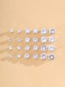 24pcs Men's Large And Small Earrings Set - Silver - View 5