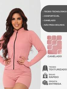 Kit 2 Women's Ribbed Gym Sports Jacket For Training And Running Fitness - Màu hồng gỉ - Xem 2