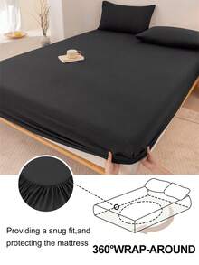 1pc Black Polyester Fitted Sheet, Soft & Breathable, Deep Pocket Design, Modern Style, Suitable For All Seasons, Suitable For Hotels - Black - View 6