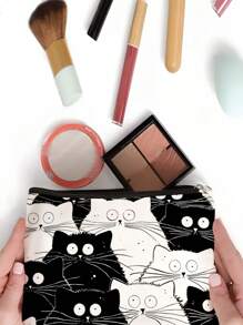 1 Pc Funny Cat Retro Cat Pattern Cosmetic Bag, Funny Cat Toiletry Bag, Portable Travel Storage Bag,Zipper Lightweight Makeup Pouch For Women,For Holiday Beach, Bathroom Collection, Bedroom Collection, Large Capacity