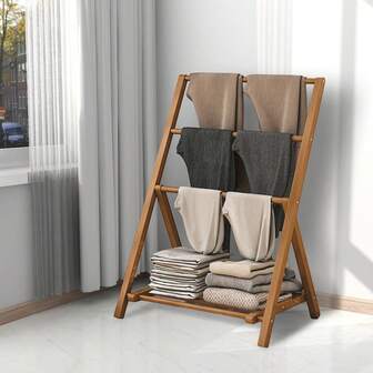 Bamboo 3 Tier Clothes Rack, Folding Indoor Floor Bedroom Hanging Clothes Rack, Household Living Room Balcony Drying Rack, Simple Clothes Rack,Spring,Minimalist,Summer Tops