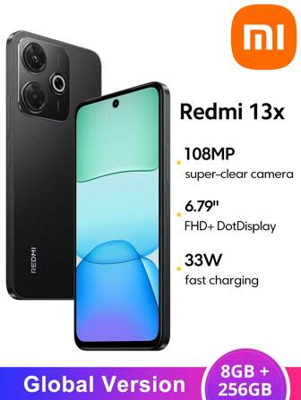 Xiaomi Smartphone Redmi 13x 8GB+256GB Versão Global Processador Helio G91-Ultra Tela FHD+ de 6,79" com taxa de atualização de até 90Hz Câmera principal super nítida de 108MP 5030mAh (típico) Suporta carregamento rápido de 33W Entrada para fone de ouvido de 3,5mm Xiaomi HyperOS