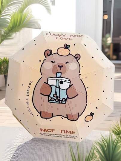 1 pezzo Ombrello pieghevole carino con motivo a capibara cartoni animati - 8 stecche, impermeabile e antivento, design compatto e durevole per uomo e donna - ideale per giorni di pioggia, viaggi e avventure all'aperto, ombrello carino
