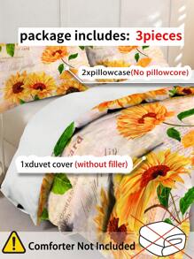 Conjunto de capa de edredom com estampa floral de girassol vintage, 2/3 peças, capa de edredom queen size, com 1 capa de edredom e 1 a 2 fronhas, colcha king size, lençol, poliéster macio e agradável à pele, lavável à máquina e a seco. Adequado para decoração de casa e quarto, disponível em diversos tamanhos, como solteiro e casal. É um ótimo presente de aniversário.