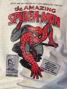 Marvel co-branded cotton men's casual crew neck T-shirt, Amazing Spider-Man print, men's spring and summer versatile tops, soft and breathable men's floral grey short-sleeved tops