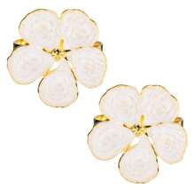 Elegant White Flower Napkin Rings Set Of 2, Floral Gold Napkin Holders For Daily Table Parties,Birthday Parties,Weddings, New Year's, Christmas, Thanksgiving, Valentine's Day, Ornaments