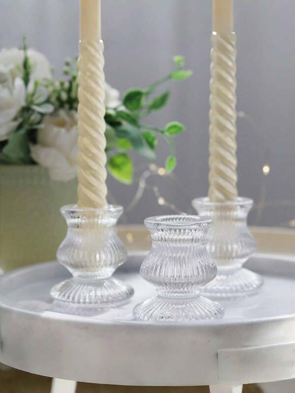 6 piezas de portavelas de cristal - Portavelas transparentes pequeños para velas finas, decoraciones de boda, portavelas centro de mesa, decoración navideña para sala de estar, cena y adviento