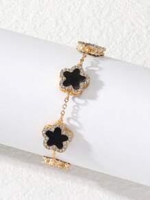 1pc White Clover Rhinestone Decor Elegant Women Bracelet