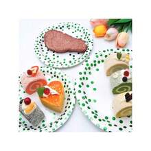 Round Disposable Paper Plates For All Occasions - 100 Pack - 50 X 9" And 50 X 7" Dinner Plates, Golden Foil Polka Dots , White And Gold Party Supplies - 白色/綠色 - 查看 7