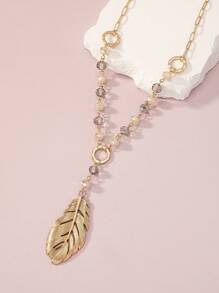 1pc Boho Zinc Alloy Rhinestone & Bead Decor Hollow Out Oval Charm Necklace For Women For Daily Decoration
