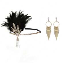一套两件 1920 年代复古风发箍，羽毛头饰，镶嵌水钻，适合女性，可作为派对配饰或发饰。 - 金色 - 查看 4