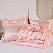 Silk Like Pink Comforter Set 8 Pieces Bed In A Bag Queen Size Silky Comforter Set With Sheet Set Boho Chic Pink Waterfall Ruffle Bedding Comforter Sets For Girls Women - Hồng - Xem 10