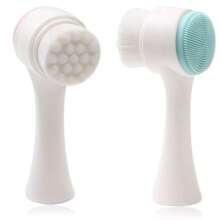 Multi Functional Double-Sided Manual Face Brush With Soft Fiber Bristles For Daily Room Temperature And Cleaning. Silicone Brush Head For Deep Exfoliation Massage. Handheld Ergonomic Stand Up Handle Cleanser Helps Remove Cosmetic Impurities And Refine Pores. Suitable For All Skin Types. Essential Beauty And Skincare Program Accessories For Men And Women. White Brush Body Standing Design