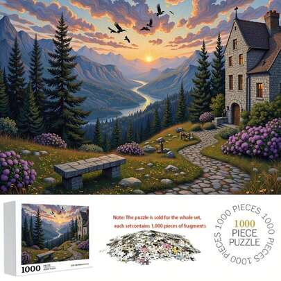 1000 Pcs Adult Puzzle, Mountain Sunset Puzzle, Improves Mood And Memory, Enhances Thinking And Operational Ability, Challenging Puzzle For Game Nights, Completed Size 29.52 In X 19.68 In