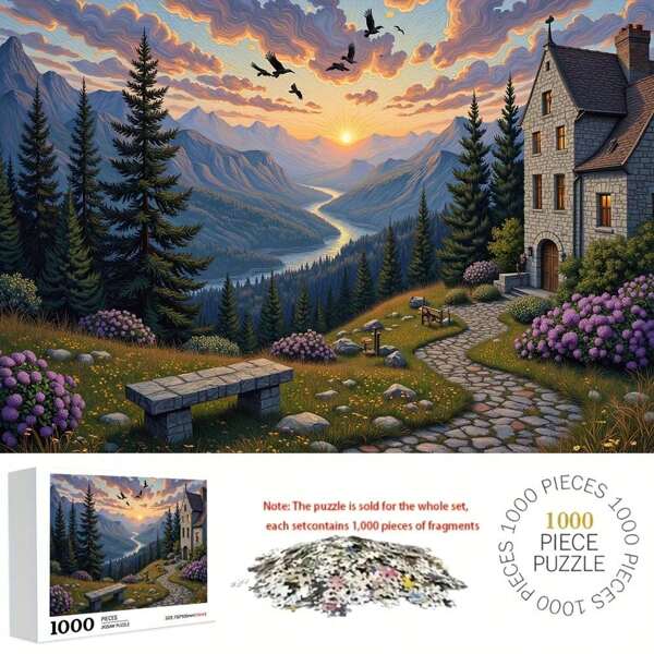 1000 Stücke Erwachsenen-Puzzle, Berg-Sonnenuntergang Puzzle, verbessert Stimmung und Gedächtnis, fördert Denken und Leistungsfähigkeit, herausforderndes Puzzle für Spieleabende, fertige Größe 29.52 In X 19.68 In