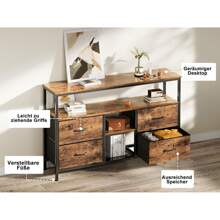 Mueble de TV 108*30*76 cm con 4 cajones de tela, mueble de almacenaje con 4 estantes abiertos, cómoda, mueble de salón/dormitorio, marrón